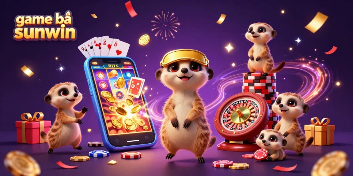 Experience game bài sunwin at its finest with a vibrant, dynamic 3D casino scene featuring meerkats and exciting gambling action.