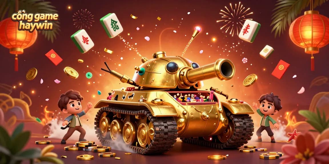 Engage with cổng game haywin through an ultra-detailed 3D casino scene featuring a golden beetle tank.