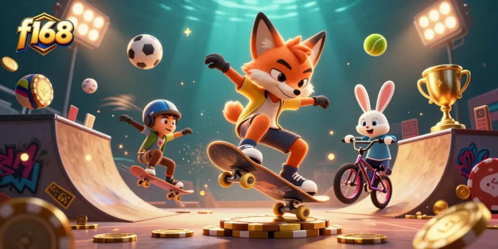 Engage with thrilling f168 casino experience alongside dynamic cartoon characters.