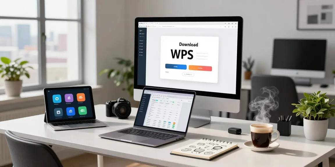 WPS Download interface displayed on a sleek monitor in a modern workspace, inspiring tech environment