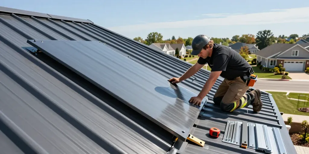 MROOF Standing Seam installation by a professional on a modern residential roof showcasing durability and design.