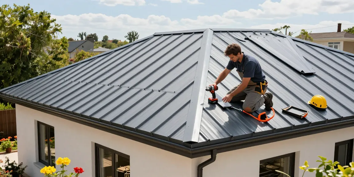 Metal roofing installation at a contemporary home by MRoof showcasing quality craftsmanship.