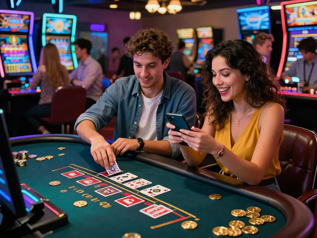 Exciting crypto casino scene in Canada with Bitcoin gaming table and lively atmosphere.