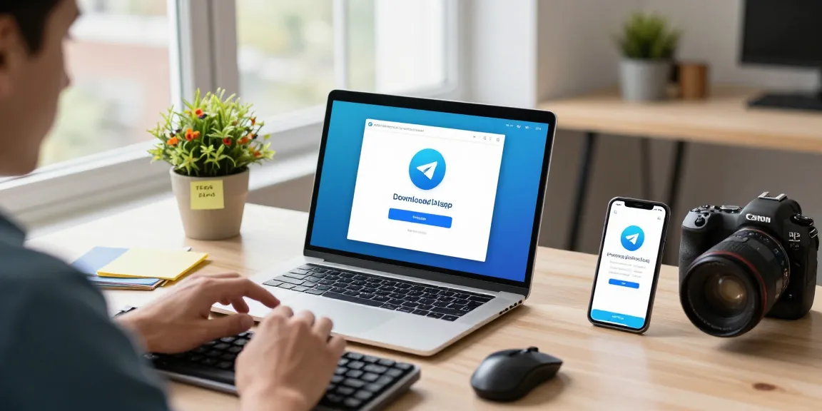 Experience seamless Telegram download on a modern workspace setup, highlighting productivity and connection.